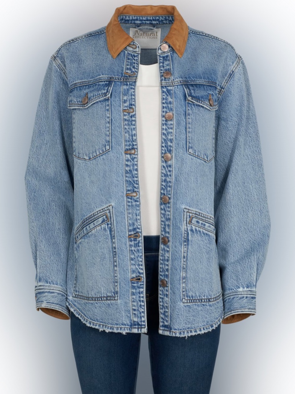 NWT Natural Reflections Denim Barn Chore Button-Down Shirt Jacket | Women’s 1X - Picture 14 of 15